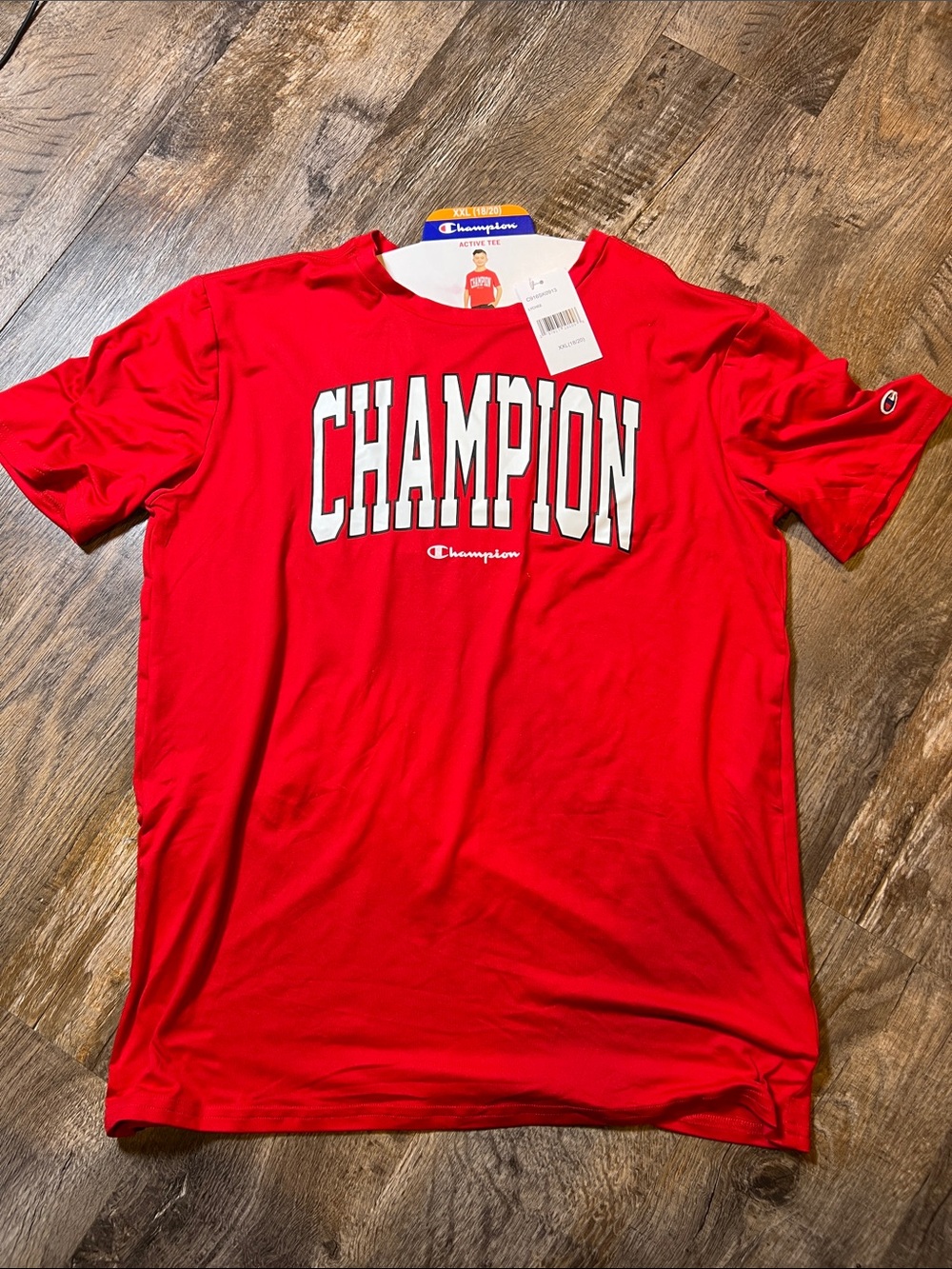 Champion Red Short-Sleeve Logo Tee with White Lettering